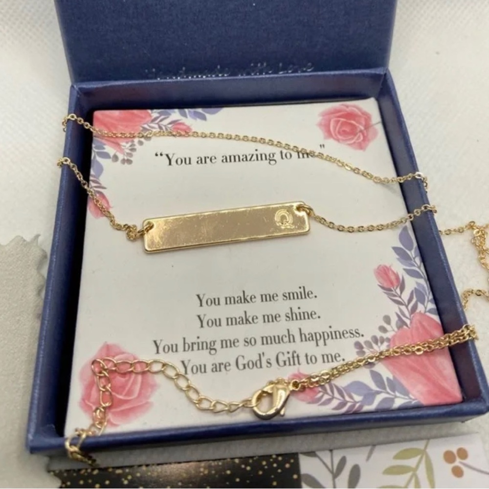 “Q, O,P, T, R“ Monooc Gold Plated Initial Bar Necklaces
